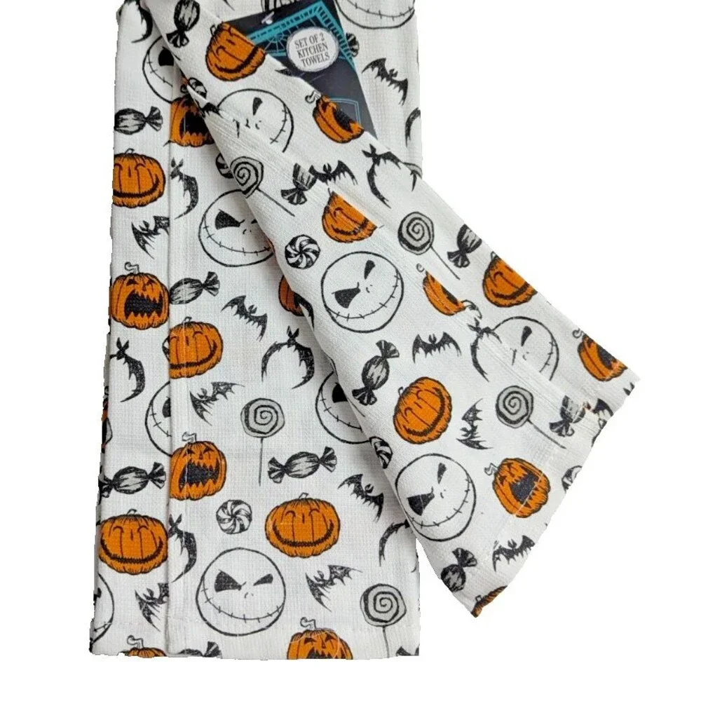 Nightmare Before Christmas Halloween Kitchen Towels Skellington 2pc Cotton NEW
